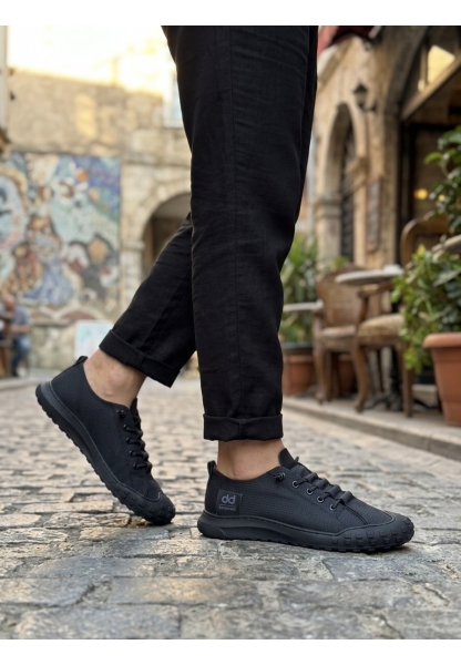 AHN0248 AHN Siyah Esnek Bağcıklı Ultra Hafif Nefes Alan Sneaker Ayakkabı