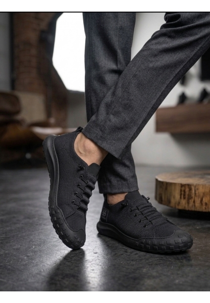 AHN0248 AHN Siyah Esnek Bağcıklı Ultra Hafif Nefes Alan Sneaker Ayakkabı