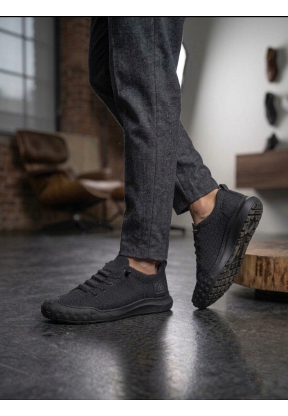 AHN0248 AHN Siyah Esnek Bağcıklı Ultra Hafif Nefes Alan Sneaker Ayakkabı