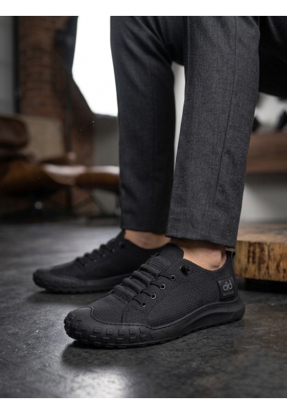 AHN0248 AHN Siyah Esnek Bağcıklı Ultra Hafif Nefes Alan Sneaker Ayakkabı