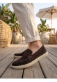 AHN0251 %100 İçi Dışı Hakiki Deri Erkek Kahverengi Süet Casual Loafer Kauçuk Rahat Taban Dikişli Ayakkabı