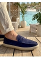 AHN0251 %100 İçi Dışı Hakiki Deri Erkek Lacivert Süet Casual Loafer Kauçuk Rahat Taban Dikişli Ayakkabı