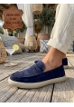 AHN0251 %100 İçi Dışı Hakiki Deri Erkek Lacivert Süet Casual Loafer Kauçuk Rahat Taban Dikişli Ayakkabı