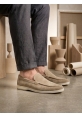 AHN0252 %100 İçi Dışı Hakiki Deri Erkek Krem Süet Casual Loafer Termo Taban Ayakkabı