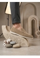 AHN0252 %100 İçi Dışı Hakiki Deri Erkek Krem Süet Casual Loafer Termo Taban Ayakkabı