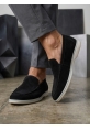 AHN0252 %100 İçi Dışı Hakiki Deri Erkek Siyah Süet Casual Loafer Termo Taban Ayakkabı