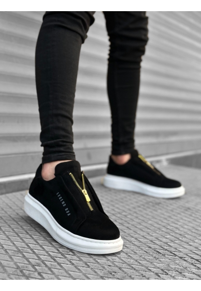 AHN0310 AHN Kalın Süet Yüksek Taban Fermuarlı Siyah Beyaz Erkek Ayakkabı