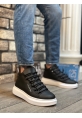 AHN0312 Bağcıklı Yüksek Siyah Beyaz Taban Erkek Tarz Spor Bot