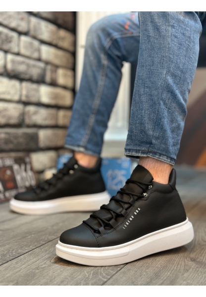 AHN0312 Bağcıklı Yüksek Siyah Beyaz Taban Erkek Tarz Spor Bot