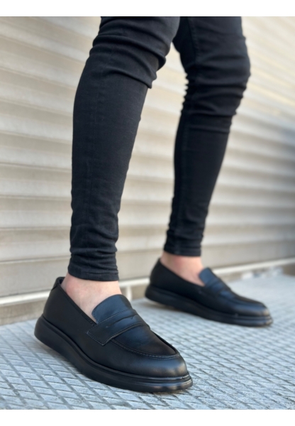 AHN0316 Bağcıksız Yüksek Siyah Taban Klasik Cilt Corcik Erkek Ayakkabı