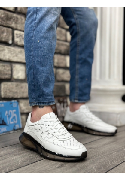AHN0324 İçi Dışı Hakiki Deri Rahat Taban Beyaz Sneakers Casual Erkek Ayakkabı