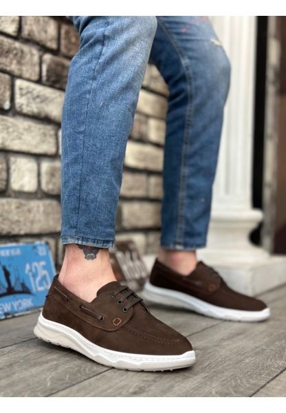 AHN0337 İçi Dışı Hakiki Nubuk Deri Classic Kahverengi Günlük Erkek Ayakkabı