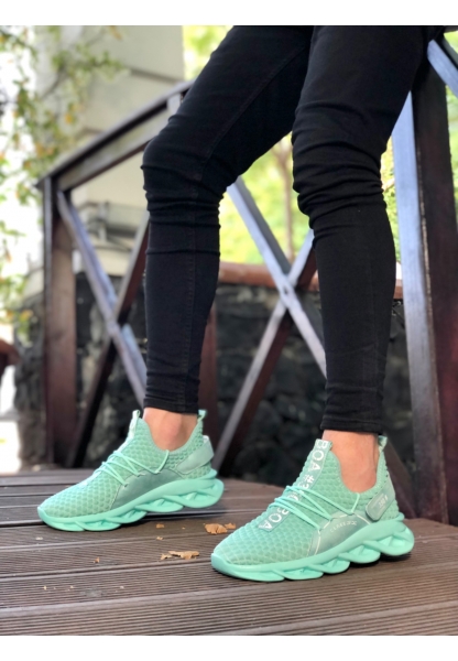 AHN0350 Yüksek Taban Tarz Sneakers Cırt Detaylı Mint Yeşili Erkek Spor Ayakkabısı