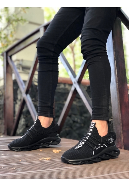 AHN0350 Yüksek Taban Tarz Sneakers Cırt Detaylı Siyah Erkek Spor Ayakkabısı