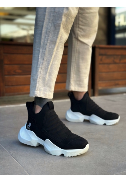 AHN0401 Bağcıksız Rahat Yüksek Taban Siyah Süet Erkek Spor Yarım Bilek Bot