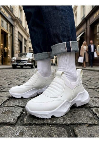 AHN0402 Bağcıksız Rahat Yüksek Taban Beyaz Erkek Spor Yarım Bilek Bot