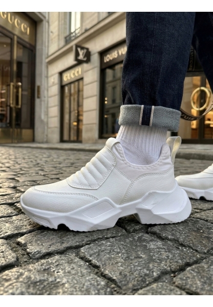 AHN0402 Bağcıksız Rahat Yüksek Taban Beyaz Erkek Spor Yarım Bilek Bot