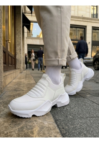 AHN0402 Bağcıksız Rahat Yüksek Taban Beyaz Erkek Spor Yarım Bilek Bot