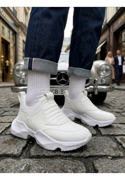 AHN0402 Bağcıksız Rahat Yüksek Taban Beyaz Erkek Spor Yarım Bilek Bot