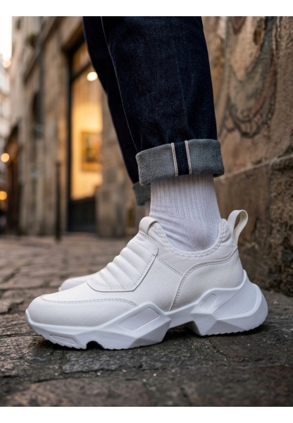 AHN0402 Bağcıksız Rahat Yüksek Taban Beyaz Erkek Spor Yarım Bilek Bot