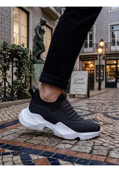 AHN0402 Bağcıksız Rahat Yüksek Taban Siyah Erkek Spor Yarım Bilek Bot