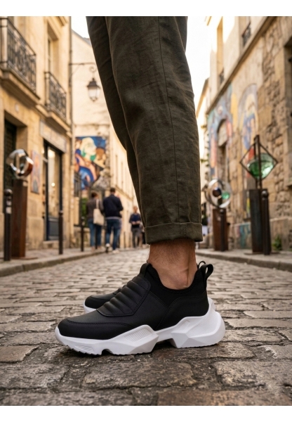 AHN0402 Bağcıksız Rahat Yüksek Taban Siyah Erkek Spor Yarım Bilek Bot