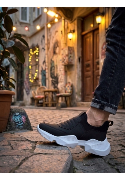 AHN0402 Bağcıksız Rahat Yüksek Taban Siyah Erkek Spor Yarım Bilek Bot