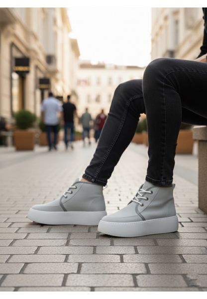 AHN0550 İçi Kürklü Bağcıklı Gri Erkek Tarz Spor Bot