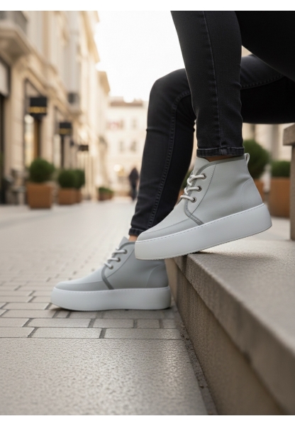 AHN0550 İçi Kürklü Bağcıklı Gri Erkek Tarz Spor Bot