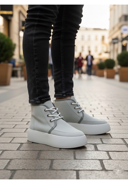 AHN0550 İçi Kürklü Bağcıklı Gri Erkek Tarz Spor Bot