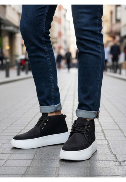 AHN0550 İçi Kürklü Bağcıklı Siyah Erkek Tarz Spor Bot