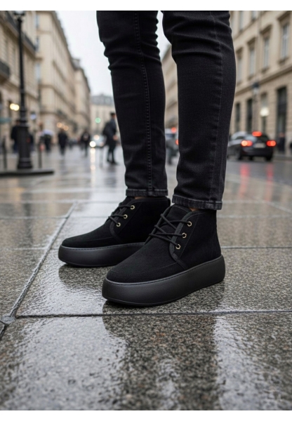 AHN0550 İçi Kürklü Bağcıklı Siyah Taban Erkek Tarz Spor Bot