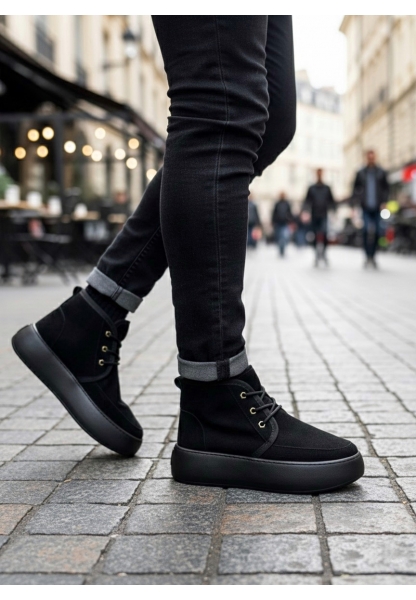 AHN0550 İçi Kürklü Bağcıklı Siyah Taban Erkek Tarz Spor Bot