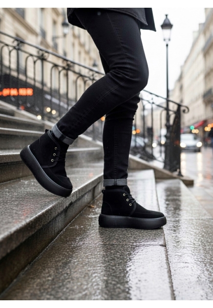AHN0550 İçi Kürklü Bağcıklı Siyah Taban Erkek Tarz Spor Bot