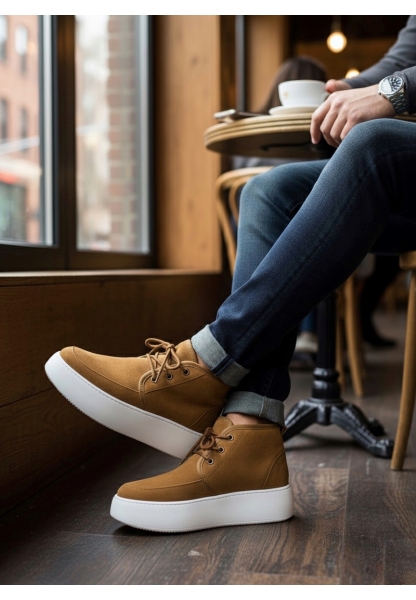 AHN0550 İçi Kürklü Bağcıklı Taba Erkek Tarz Spor Bot