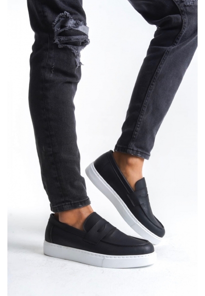 AHN0580 Bağcıksız Kuşaklı Yüksek Siyah Beyaz Taban Erkek Ayakkabı