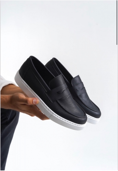 AHN0580 Bağcıksız Kuşaklı Yüksek Siyah Beyaz Taban Erkek Ayakkabı