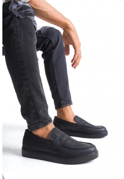 AHN0580 Bağcıksız Kuşaklı Yüksek Siyah Taban Erkek Ayakkabı