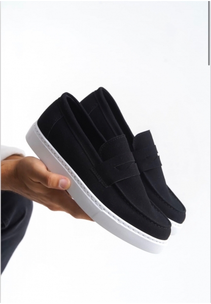 AHN0580 Bağcıksız Kuşaklı Yüksek Süet Siyah Beyaz Taban Erkek Ayakkabı