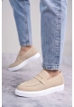 AHN0580 Bağcıksız Kuşaklı Yüksek Taban Krem Süet Erkek Ayakkabı