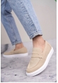 AHN0580 Bağcıksız Kuşaklı Yüksek Taban Krem Süet Erkek Ayakkabı