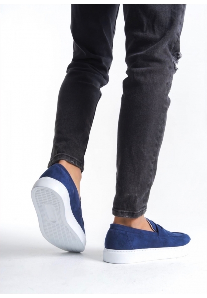 AHN0580 Bağcıksız Kuşaklı Yüksek Taban Lacivert Süet Erkek Ayakkabı