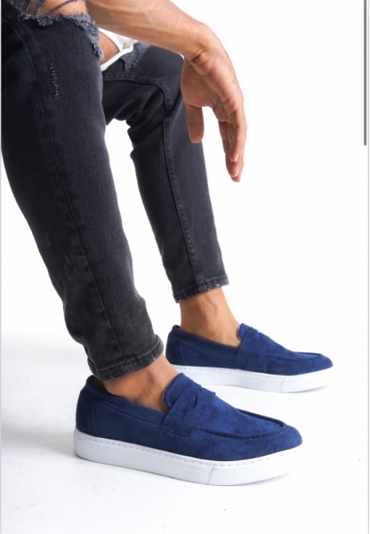 AHN0580 Bağcıksız Kuşaklı Yüksek Taban Lacivert Süet Erkek Ayakkabı