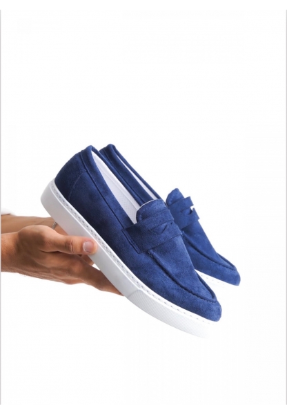 AHN0580 Bağcıksız Kuşaklı Yüksek Taban Lacivert Süet Erkek Ayakkabı