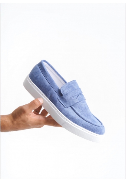 AHN0580 Bağcıksız Kuşaklı Yüksek Taban Mavi Süet Erkek Ayakkabı