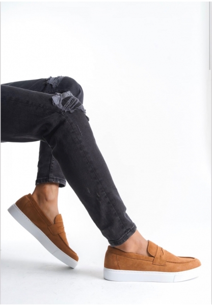 AHN0580 Bağcıksız Kuşaklı Yüksek Taban Taba Süet Erkek Ayakkabı