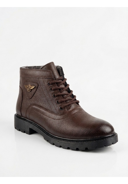 AHN0585 Erkek Kahverengi İçi Kürklü Fermuarlı Ve Bağcıklı Kışlık Bot