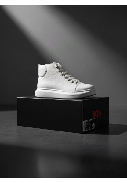 AHN0713 Bağcıklı Beyaz Yüksek Taban Erkek Tarz Spor Bot