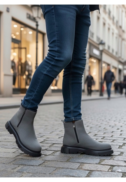 AHN0777 Süet Füme Çift Fermuarlı Erkek Yarım Bilek Bot