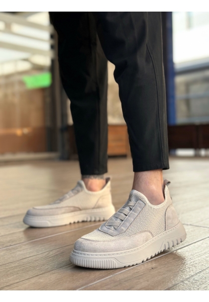 AHN0911 Özel Örme Triko Deri Tozu Detaylı Bej Günlük Spor Ayakkabı 